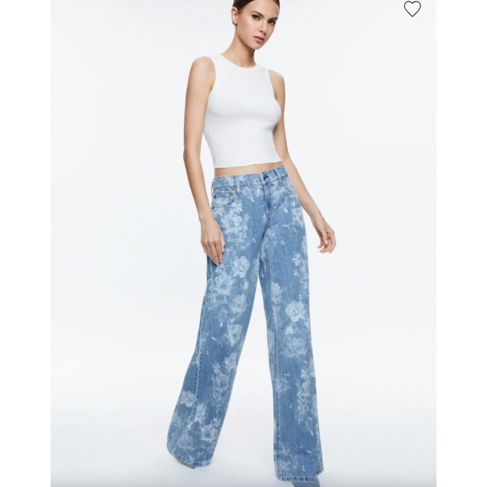 Alice + Olivia Trish Low Rise Baggy Jeans | Floral Rose Print | Denim | Size 26 - Picture 3 of 9